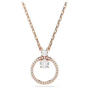 Wisiorek Constella, Oprawa brukowa, Szlif okrągły, Biały, Powłoka w odcieniu różowego złota Swarovski