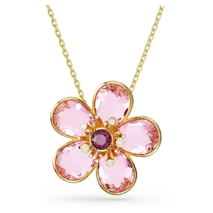 Wisiorek Florere, Kwiat, Mały, Różowy, Powłoka w odcieniu złota Swarovski