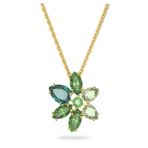Wisiorek Gema, Szlify różnorodne, Kwiat, Zielony, Powłoka w odcieniu złota Swarovski