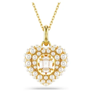Wisiorek Hyperbola, Kryształowa Perła, Serce, Biały, Powłoka w odcieniu złota Swarovski