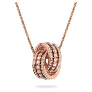 Wisiorek Hyperbola, Splecione ze sobą obręcze, Biały, Powłoka w odcieniu różowego złota Swarovski