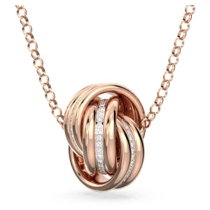 Wisiorek Hyperbola, Splecione ze sobą obręcze, Biały, Powłoka w odcieniu różowego złota Swarovski