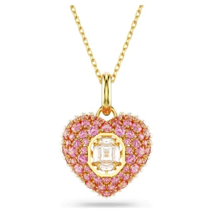 Wisiorek Hyperbola, Szlif ośmiokątny, Kryształowe perły, Serce, Różowy, Powłoka w odcieniu złota Swarovski