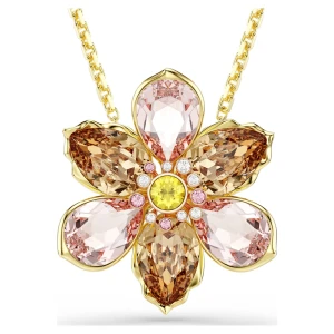 Wisiorek i broszka Idyllia, Szlify różnorodne, Kwiat, Różnokolorowe, Powłoka w odcieniu złota Swarovski