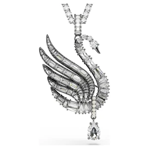 Wisiorek i broszka Swan, Łabędź, Białe, Powłoka z rutenu Swarovski