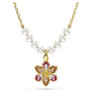 Wisiorek Idyllia, Kryształowa Perła, Szlify różnorodne, Kwiat, Różnokolorowy, Powłoka w odcieniu złota Swarovski