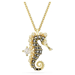 Wisiorek Idyllia, Kryształowe perły, Konik morski, Biały, Powłoka w odcieniu złota Swarovski