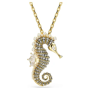 Wisiorek Idyllia, Kryształowe perły, Konik morski, Różowy, Z różową powłoką lakierową Swarovski
