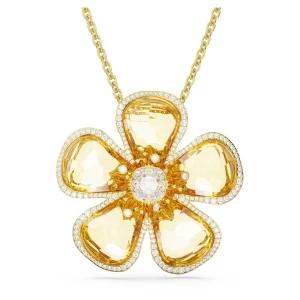 Wisiorek Idyllia, Kwiat, Duży, Żółty, Powłoka w odcieniu złota Swarovski