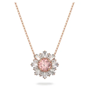 Wisiorek Idyllia, Szlify różnorodne, Słońce, Różowy, Powłoka w odcieniu różowego złota Swarovski