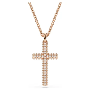 Wisiorek Insigne, Krzyż, Biały, Powłoka w odcieniu różowego złota Swarovski
