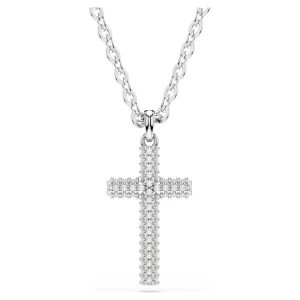 Wisiorek Insigne, Oprawa brukowa, Krzyż, Biały, Powłoka z rodu Swarovski
