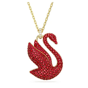 Wisiorek Swan, Łabędź, Duży, Czerwony, Powłoka w odcieniu złota Swarovski