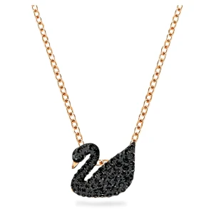 Wisiorek Swan, Łabędź, Mały, Czarny, Powłoka w odcieniu różowego złota Swarovski