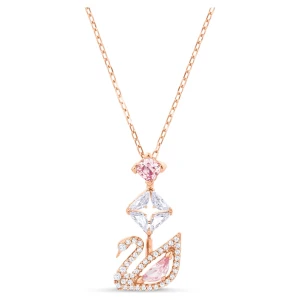 Wisiorek Swan, Łabędź, Różowy, Powłoka w odcieniu różowego złota Swarovski