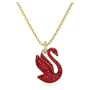Wisiorek Swan, Łabędź, Średni, Czerwony, Powłoka w odcieniu złota Swarovski