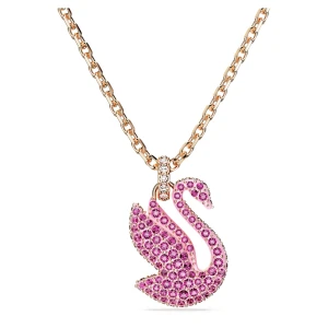 Wisiorek Swan, Łabędź, Średni, Różowy, Powłoka w odcieniu różowego złota Swarovski