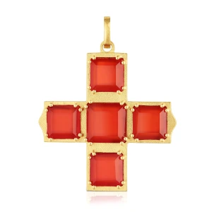 Wisiorek Z Krzyżem Ze Srebra Powlekanego Złotem 18-Karatowym Z Karneolem Eugenia X Tous - Tous Rozmiar