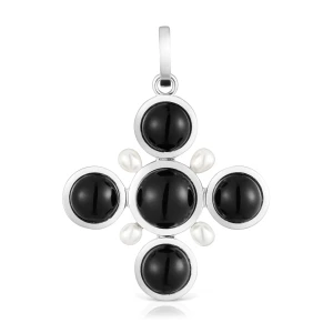 Wisiorek Z Krzyżem Ze Srebra Z Onyksem I Perłami Hodowanymi Eugenia X Tous - Tous Rozmiar