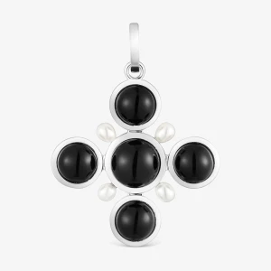 Wisiorek Z Krzyżem Ze Srebra Z Onyksem I Perłami Hodowanymi Tous - Tous Rozmiar