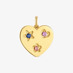 Wisiorek Z Sercem Ze Srebra Powlekanego Złotem 18-Karatowym Z Laboratoryjnie Hodowanymi Szafirami Sweet Dolls Lgg - Tous Rozmiar