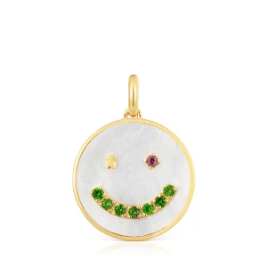 Wisiorek Ze Srebra Pokrytego 18-Karatowym Złotem Z Masą Perłową I Kamieniami Szlachetnymi 22 Mm Medallions Smile - Tous
