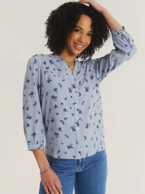 Wiskozowa bluzka w drobne paski błękitno-biała Greenpoint