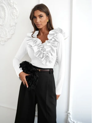 Wiskozowa bluzka z falbanami ORNELLA - biała  magmac 