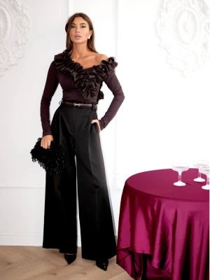 Wiskozowa bluzka z falbanami ORNELLA - czekoladowa  magmac 