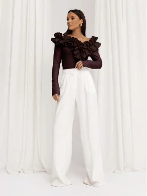 Wiskozowa bluzka z falbanami ORNELLA - czekoladowa  magmac 