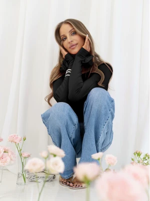 Wiskozowa bluzka z ozdobnymi różami JARISA - czarna  magmac 