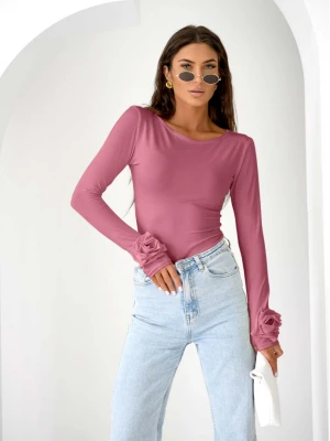Wiskozowa bluzka z różą na rękawie ELIJA - brudny róż  magmac 