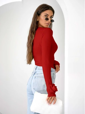 Wiskozowa bluzka z różą na rękawie ELIJA - czerwona  magmac 