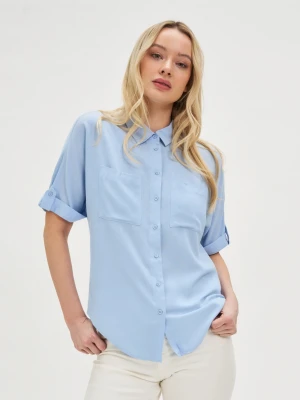Wiskozowa koszula z krótkimi rękawami blękitna Moodo
