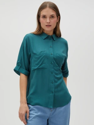 Wiskozowa koszula z podwijanymi rękawami zielona Moodo