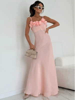 Wiskozowa sukienka maxi z różami PAITYN - pudrowy róż  magmac 