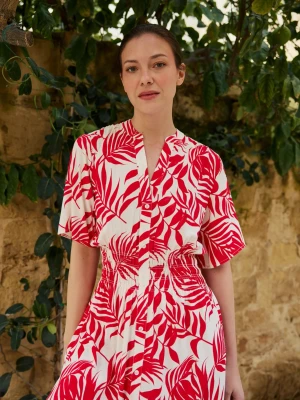 Wiskozowa sukienka midi czerwona Moodo