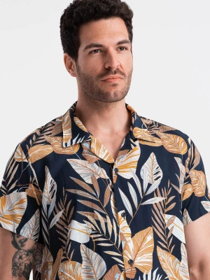 Wiskozowa wzorzysta męska koszula z krótkim rękawem – liście OM-SHPS-0113
 -                                    XL