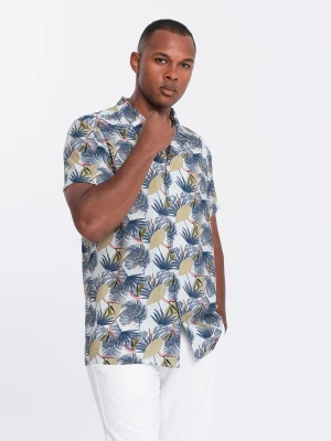 Wiskozowa wzorzysta męska koszula z krótkim rękawem – palmy V7 OM-SHPS-0113
 -                                    S