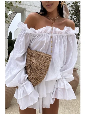 Wiskozowe spódnico-spodenki z falbanami OCEANA - białe  magmac 