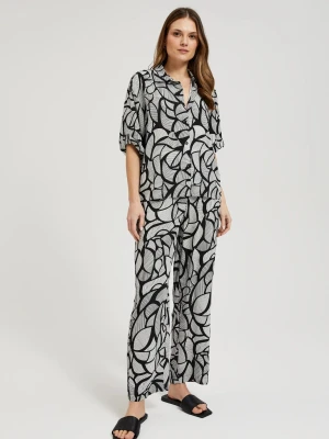 Wiskozowe spodnie z prostymi nogawkami czarno-białe Moodo