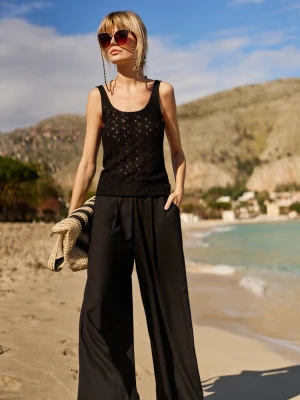 Wiskozowe spodnie z szerokimi nogawkami czarne Moodo