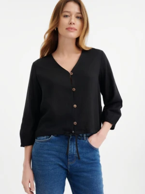 Wiskozowo-lniana bluzka w kolorze czarnym Greenpoint