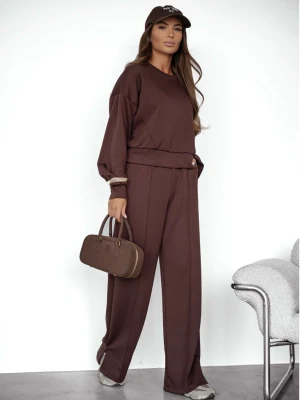 Wiskozowy dres z szerokimi spodniami IVAR - czekoladowy  magmac 