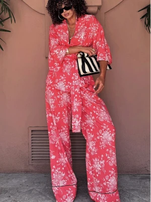 Wiskozowy komplet koszula kimono i spodnie LARAH - wzór 3  magmac 