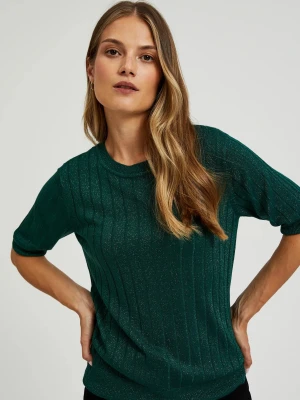 Wiskozowy sweter z metaliczną nitką zielony Moodo