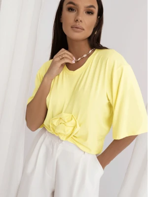 Wiskozowy t-shirt z ozdobną róża CRESSIDA - cytrynowy  magmac 
