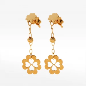 Wiszące złote kolczyki koniczyna na sztyfcie Filipowicz