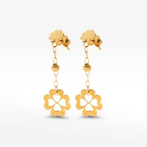 Wiszące złote kolczyki koniczyna na sztyfcie Filipowicz