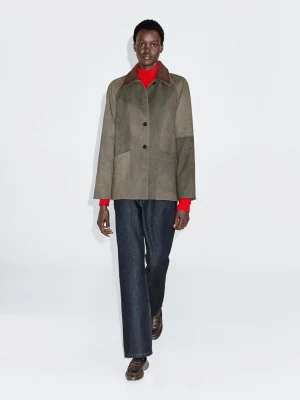 Wodoodporna Kurtka Z Warstwowym Kołnierzem - Ciemny Khaki - - Massimo Dutti - Kobieta